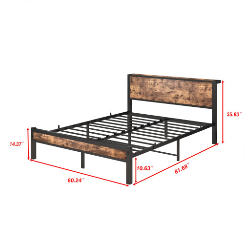DUMEE King Size Bed Frame with Storage Wooden Headboard Metal Bed Frame 1