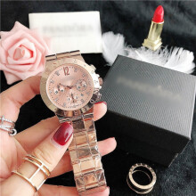 (Rose gold) Ladies Two-Tone Quartz Watch, Gold & Silver Steel Band, Crystal Markers White Dial Decorative Chronograph Wristwatch