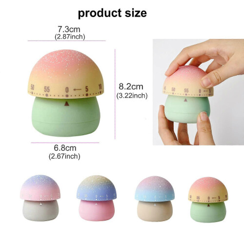 Mechanical Kitchen Timer, Cute Mushroom Timer for Kids, Wind Up 60 Minutes Manual Timer (Pink Base) 1