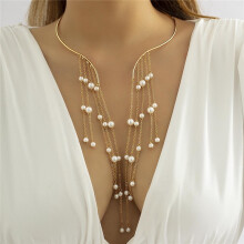 European and American jewelry simple cross chain necklace necklace temperament water drop imitation pearl tassel necklace female, Pet Supplies