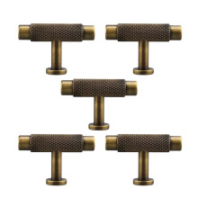 Lot de 5 Boutons de Porte Moletés en Laiton en Forme de T pour Meubles, Tiroirs et Armoires de Salle de Bain.
