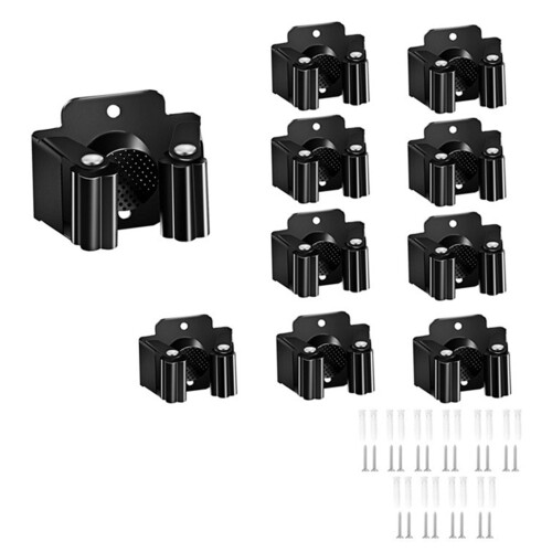Supporto A Parete per Scope e Mocio con Clip, Organizer Resistente In Acciaio Inossidabile per Cucina e Bagno.