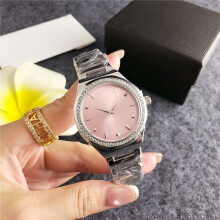 (Silver pink) Ladies Gold Quartz Watch, Stainless Steel Band, Crystal Bezel Fuchsia Brushed Dial Casual Fashion Wristwatch