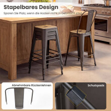 Ensemble de 4 tabourets de bar en métal, empilables, gris foncé