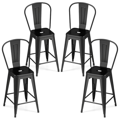 Ensemble de 4 tabourets de bar en métal noir, empilables et avec dossiers 1