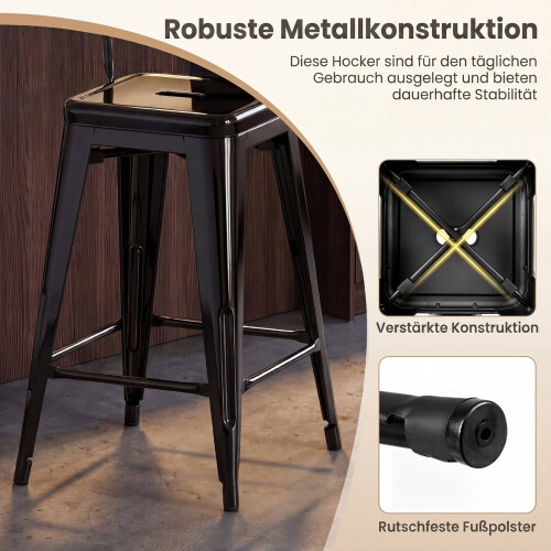 Ensemble de 4 tabourets de bar en métal noir, empilables et avec dossiers 2