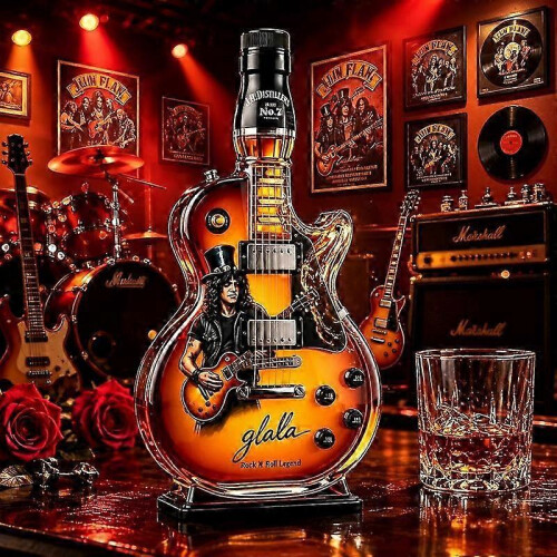 Gitarrformad karaff i glas för sprit för whisky, vin, rock 'n' roll, heminredning, bar 1