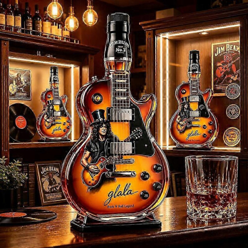 Gitarrformad karaff i glas för sprit för whisky, vin, rock 'n' roll, heminredning, bar 2
