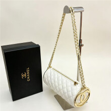 (White) Women's rhombus pattern cylindrical pen holder bag with box