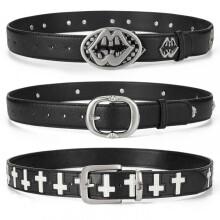 (KJ-114 dark red, 105-115) Punk Belt Women Gothic Studded Metal Buckle Y2K Dark Decorative Waist Belt 1pcs