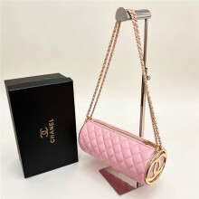 (Pink) Women's rhombus pattern cylindrical pen holder bag with box
