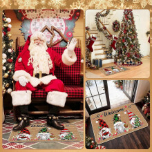 Kerstdeurmat, 40 x 60 cm kabouterdeurmat, kerstvloermat, kerstentreemat, antislip badmat, deurmat met kerstpatroon voor binnen
