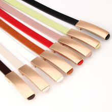 (Black) Women's Smooth Buckle Belt Alloy Matte Fashion Versatile Dress PU Thin Waistband Korean Style