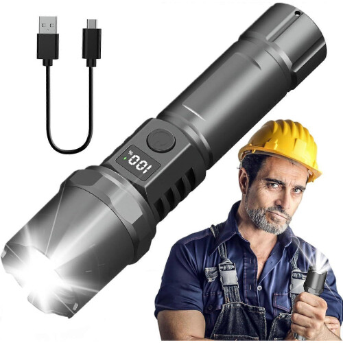Rechargeable Camping Flashlight, Powerful Flashlight for Hiking, Rechargeable Flashlight with 3 Modes, Powerful Torch, High Lumen Flashlight