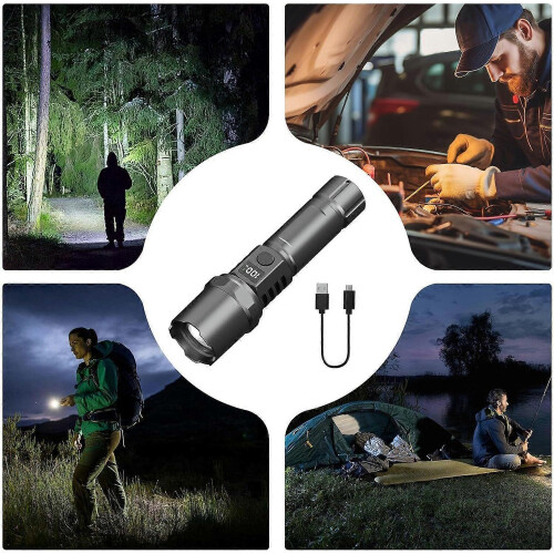 Rechargeable Camping Flashlight, Powerful Flashlight for Hiking, Rechargeable Flashlight with 3 Modes, Powerful Torch, High Lumen Flashlight 2