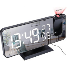Projection Alarm Clock With Fm Radio, Led Digital Clock With 180 Projection Display With Usb Charging Ports (black)