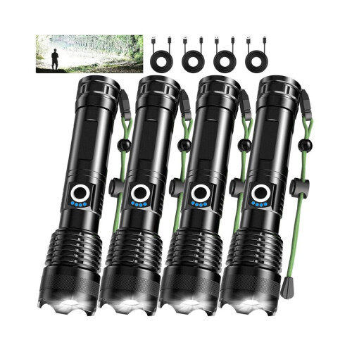 4-Pack Rechargeable Flashlights with High Brightness, Super Bright LED Flashlight Set with 5 Adjustable Modes for Emergencies and Camping