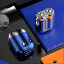 Mini zsebborotva USB töltéssel, IPX6 vízálló elektromos borotva dupla fejjel, kék színben, férfiaknak