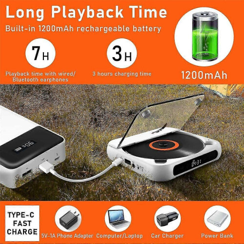 Portable Cd Player Bluetooth Speaker,led Screen, Stereo Player, Wall Mountable Cd Music Player With 2