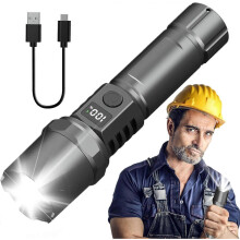 Rechargeable Camping Flashlight, Powerful Flashlight for Hiking, Rechargeable Flashlight with 3 Modes, Powerful Torch, High Lumen Flashlight