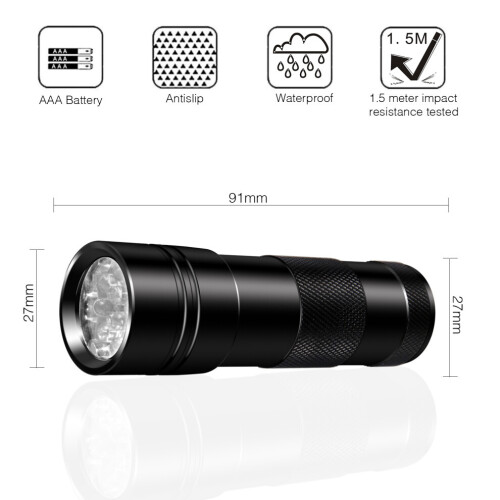 Lanternă UV cu 12 bile LED, neagră, 395 nm 2