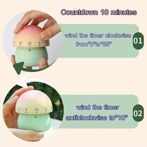 Mechanical Kitchen Timer, Cute Mushroom Timer for Kids, Wind Up 60 Minutes Manual Timer (Pink Base) 2