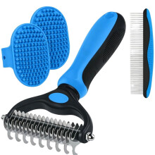 Kit Toelettatura per Animali Domestici In 4 Pezzi:Spazzola per Rimozione Pelo Eccesso,Pettine In Metallo,Spazzola Bagno,Pettine Districante per Cani e