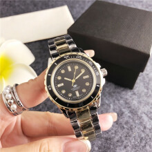 (Medium dark brown/black) Ladies Silver Quartz Watch, Stainless Steel Band, Pink Dial Crystal Markers Pink-Orange Rotating Bezel Waterproof Wristwatch