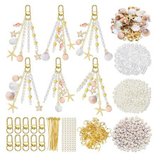 Kit para Hacer Joyas con Llaveros y Dijes de Conchas Marinas de 776 Piezas, Juego de Manualidades DIY con Temática Oceánica en Oro Rosa