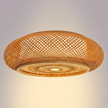 20" Bamboo Wicker Rattan Hanging Ceiling Light, Flush Mount Pendant Lamp Fixture E27 Pendant Light Wood Vintage Bamboo Lantern Ceiling Light Retro Rou