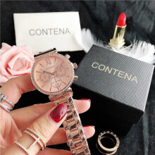 (Rose gold) Ladies Silver Quartz Watch, Stainless Steel Band, Crystal Bezel White Roman Dial Decorative Chronograph Wristwatch