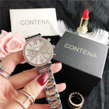 (Silver and rose gold) Ladies Silver Quartz Watch, Stainless Steel Band, Crystal Bezel White Roman Dial Decorative Chronograph Wristwatch