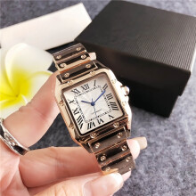 (Rose gold) Ladies Square Steel Watch, Silver Stainless Steel Band, White Sunburst Dial Roman Numerals Classic Fashion Wristwatch