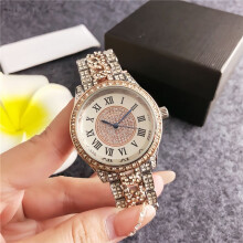 (Soft rose color) Ladies Rose Gold Quartz Watch, Stainless Steel Band, Full Crystal Bezel Dial Roman Numerals Fashion Wristwatch