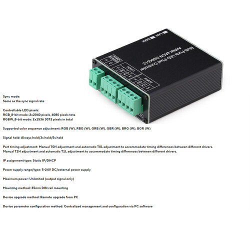 Small 2CH Artnet to SPI Controller, for Madrix , 12 Universe / Channel,  to Control 4080 Pixel with 2CH Output