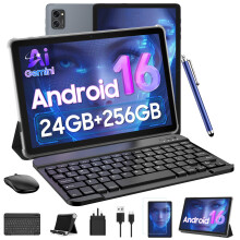 TABWEE T20 10 Inch Android 16 Tablet with Keyboard, Up to 24GB, Gemini AI