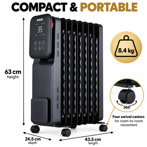MYLEK (2kW) Oil Filled Radiator Digital LED Display Wifi Enabled Timer 1