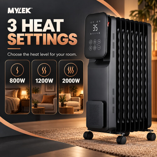 MYLEK (2kW) Oil Filled Radiator Digital LED Display Wifi Enabled Timer 2