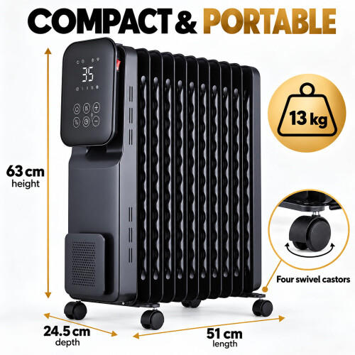 MYLEK (2.5kW) Oil Filled Radiator Digital LED Display Wifi Enabled Timer 1