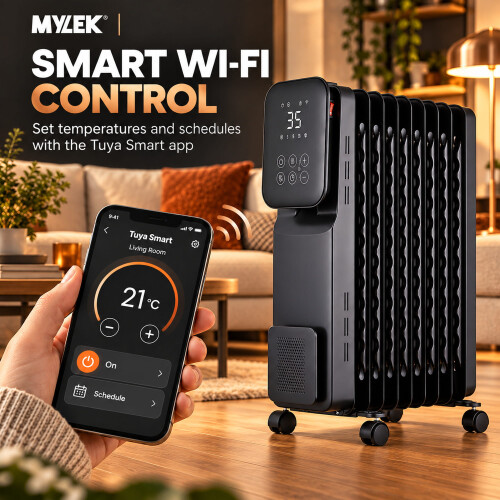 MYLEK (2.5kW) Oil Filled Radiator Digital LED Display Wifi Enabled Timer 2