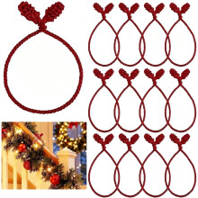 (Wine Red) 12PCS Christmas Garland Ties, 50cm Banister Twist Ties Stair Wreath Decor