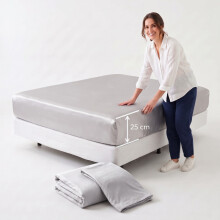 (2X Double, Silver) 25cm Deep Stretchable Elastic Fitted Bed Sheet Pack of 2 Bed Sheets 245GSM Premium Hotel Quality