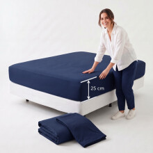 (2X Small Double, Navy) 25cm Deep Stretchable Elastic Fitted Bed Sheet Pack of 2 Bed Sheets 245GSM Premium Hotel Quality