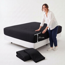 (2X Double, Black) 25cm Deep Stretchable Elastic Fitted Bed Sheet Pack of 2 Bed Sheets 245GSM Premium Hotel Quality