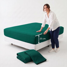 (2X King, Emerald) 25cm Deep Stretchable Elastic Fitted Bed Sheet Pack of 2 Bed Sheets 245GSM Premium Hotel Quality
