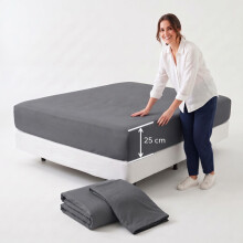 (2X Small Double, Grey) 25cm Deep Stretchable Elastic Fitted Bed Sheet Pack of 2 Bed Sheets 245GSM Premium Hotel Quality