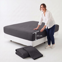 (2X Double, Charcoal) 25cm Deep Stretchable Elastic Fitted Bed Sheet Pack of 2 Bed Sheets 245GSM Premium Hotel Quality