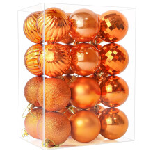 24 Pieces 60mm Christmas Baubles, Christmas Balls Decoration Tree Pendants, Tree Decorations Xmas Hanging Ornaments, Orange
