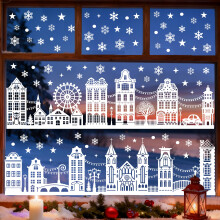 154 PCS Christmas Window Stickers, Christmas Window Clings Reusable Double Sided