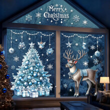 Christmas Window Stickers Large, 118 Pcs Blue Xmas Window Clings Reusable